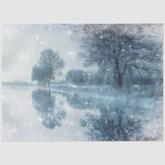 Winter Wonderland Snowy Forest and Pond Decoupage Tissuepapier (Voorkant)