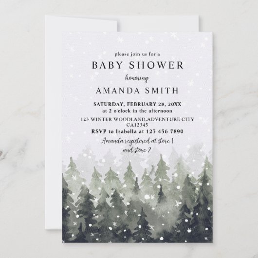 Winter Wonderland Snowy Forest Baby Shower Kaart (Voorkant)