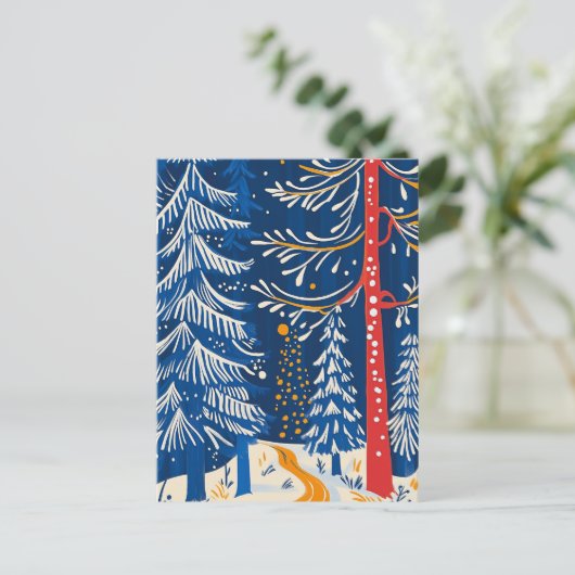 Winter Wonderland, Snowy Forest, Vakantie volkskun Feestdagenkaart (Staand voorkant)