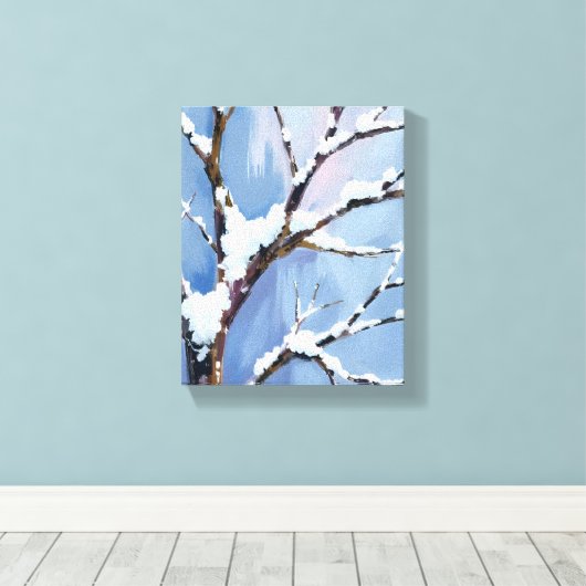Winter Wonderland Snowy Tree Branches Painted Canvas Afdruk (Insitu (Houten vloer))