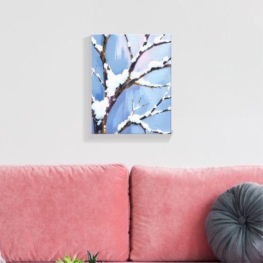 Winter Wonderland Snowy Tree Branches Painted Canvas Afdruk (Insitu (Woonkamer))
