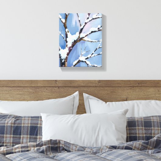 Winter Wonderland Snowy Tree Branches Painted Canvas Afdruk (Insitu (Slaapkamer))