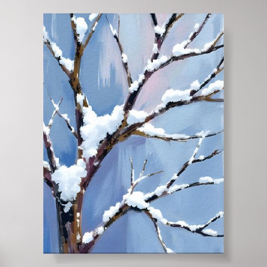 Winter Wonderland Snowy Tree Branches Painted Poster (Voorkant)