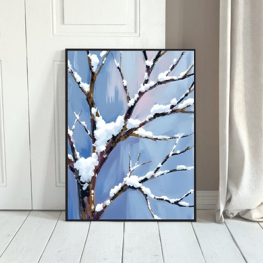 Winter Wonderland Snowy Tree Branches Painted Poster