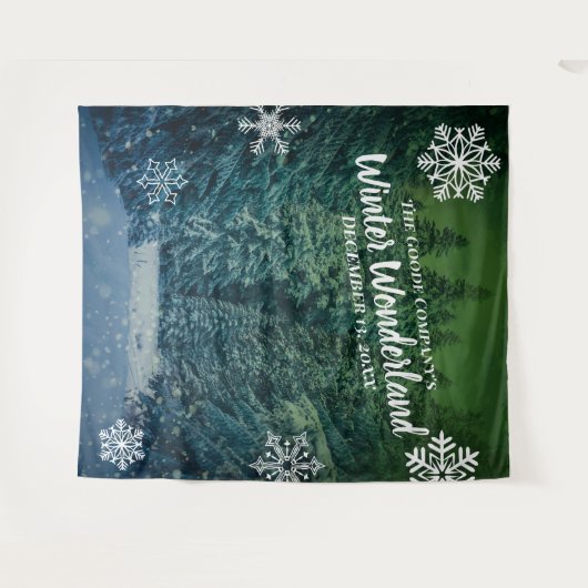 Winter Wonderland Snowy Trees | Feestachtergrond Wandkleed (Voorkant (horizontaal))