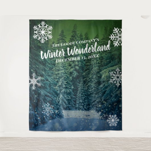 Winter Wonderland Snowy Trees | Feestachtergrond Wandkleed (Voorkant)