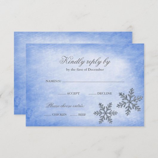 Winter Wonderland Sparkle Sneeuwvlokken Blauw RSVP (Voorkant / Achterkant)