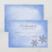 Winter Wonderland Sparkle Sneeuwvlokken Blauw RSVP (Voorkant / Achterkant)