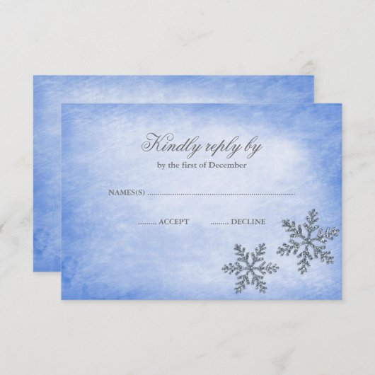 Winter Wonderland Sparkle Sneeuwvlokken Blauw RSVP (Voorkant / Achterkant)