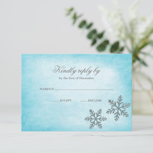 Winter Wonderland Sparkle Sneeuwvlokken Blauwgroen RSVP Kaartje (Staand voorkant)