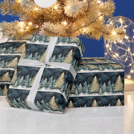 Winter Wonderland sprankelende kerstbomen Cadeaupapier (Feestdagen)