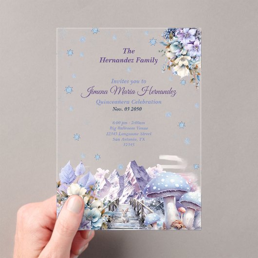 Winter Wonderland Sprookje Quinceañera Acryl Uitnodigingen (Insitu (Draagbaar))