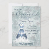 Winter wonderland stoffig blauw Quinceañera Kaart (Voorkant)