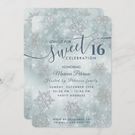 Winter wonderland stoffige blauwe bokeh zoet 16 kaart (Voorkant / Achterkant)