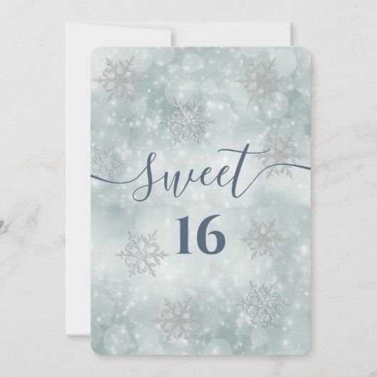 Winter wonderland stoffige blauwe bokeh zoet 16 kaart (Achterkant)
