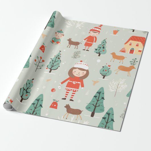 Winter Wonderland Storybook Scene Cadeaupapier (Uitgerold)