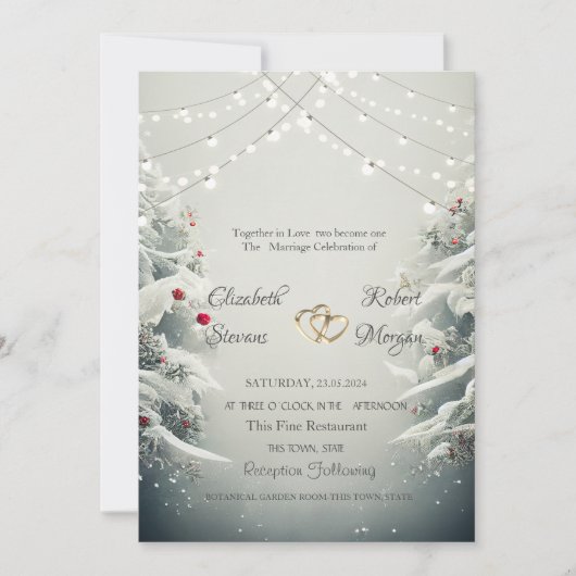 Winter Wonderland, String Lights Ballen Bruiloft Kaart (Voorkant)