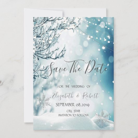 Winter Wonderland, String Lights, behalve de datum Save The Date (Voorkant)