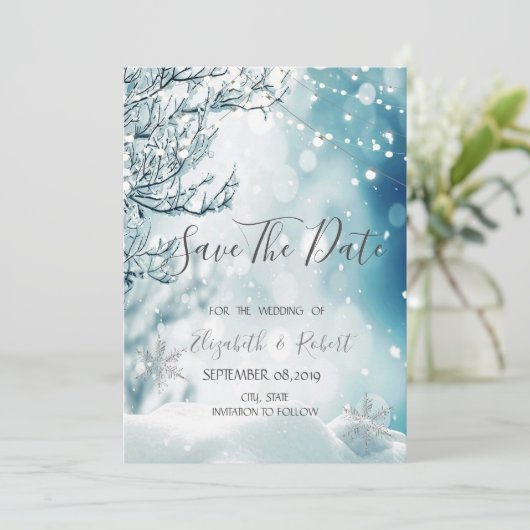 Winter Wonderland, String Lights, behalve de datum Save The Date (Staand voorkant)