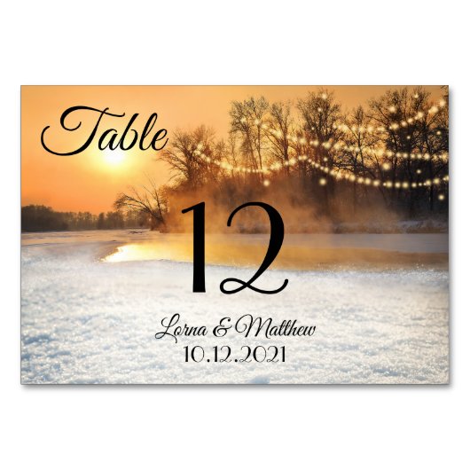 Winter Wonderland String Lights Table Number Card Kaart (Achterkant)