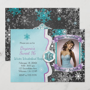 Winter Wonderland Sweet 16 Party Photo Invitations Kaart