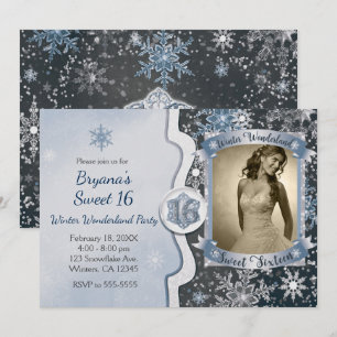 Winter Wonderland Sweet 16 Party Photo Invitations Kaart