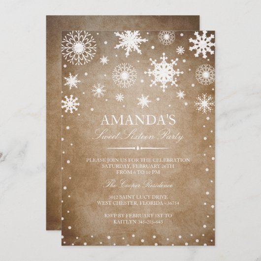 Winter Wonderland Sweet 16 Uitnodiging (Voorkant / Achterkant)