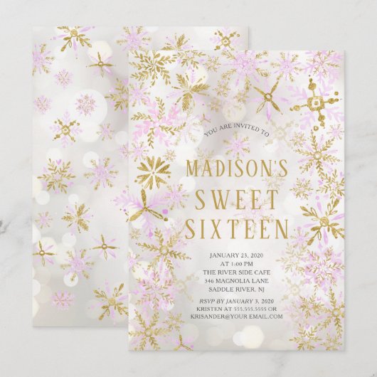 Winter Wonderland Sweet Sixteen Birthday Party Inv Kaart (Voorkant / Achterkant)