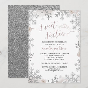 Winter Wonderland Sweet Sixteen Roze Zilver Kaart