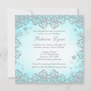 Winter Wonderland Swirl Snowflakes Bat Mitzvah Kaart