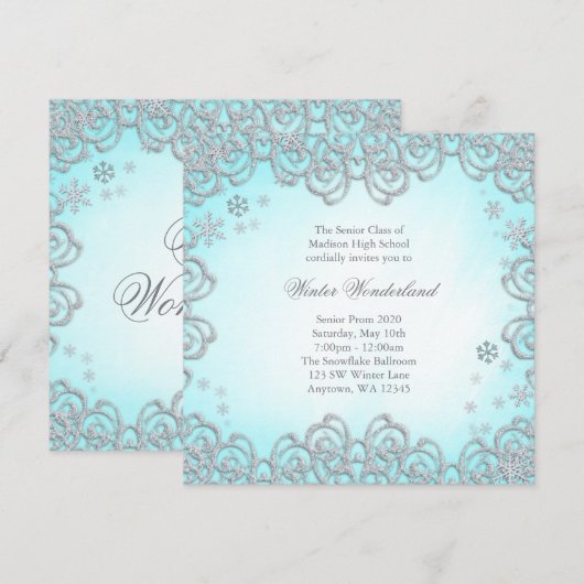 Winter Wonderland Swirl Snowflakes Prom Kaart (Voorkant / Achterkant)