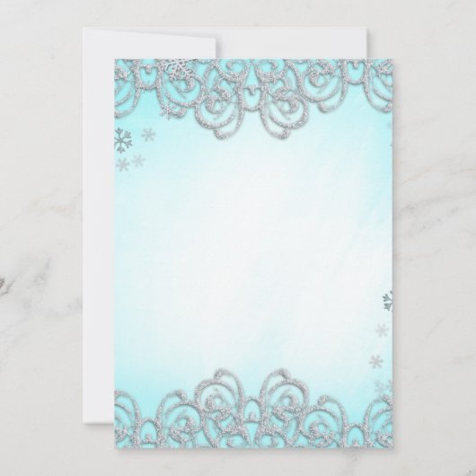 Winter Wonderland Swirl Snowflakes Quinceanera Kaart (Achterkant)