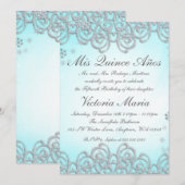 Winter Wonderland Swirl Snowflakes Quinceanera Kaart (Voorkant / Achterkant)