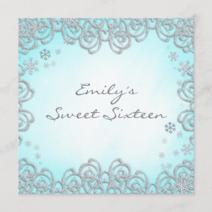 Winter Wonderland Swirl Snowflakes Sweet 16 Kaart