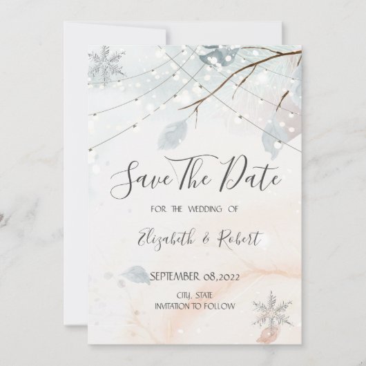 Winter Wonderland, Tak Huwelijkspaar Bespaar De Da Save The Date (Voorkant)