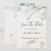 Winter Wonderland, Tak Huwelijkspaar Bespaar De Da Save The Date (Voorkant / Achterkant)