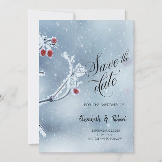 Winter Wonderland takken blauw Save the Date (Voorkant)