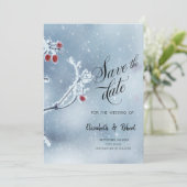 Winter Wonderland takken blauw Save the Date (Staand voorkant)