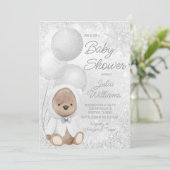 Winter Wonderland Teddy Bear Baby shower Kaart (Staand voorkant)