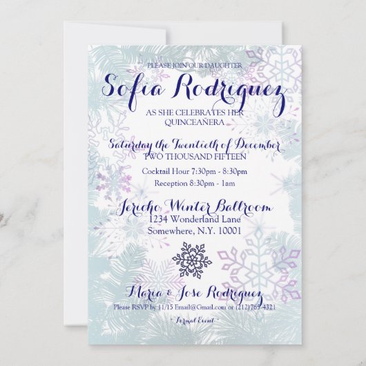 Winter Wonderland Theme QUINCEAÑERA Birthday Kaart (Achterkant)