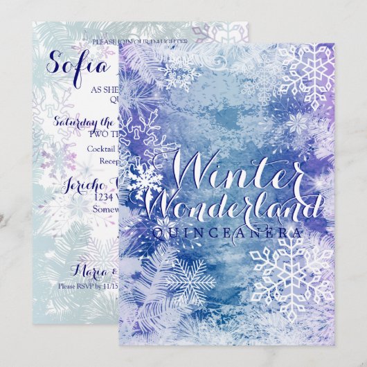 Winter Wonderland Theme QUINCEAÑERA Birthday Kaart (Voorkant / Achterkant)
