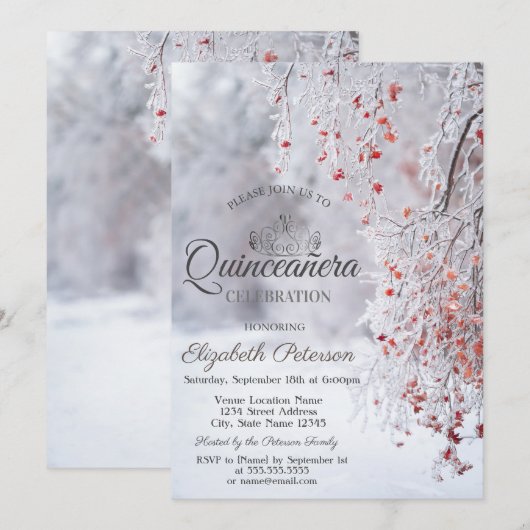 Winter Wonderland Tiara, Quinceañera Kaart (Voorkant / Achterkant)
