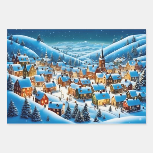 Winter Wonderland Towns Kerst inpakpapier (Voorkant 3)