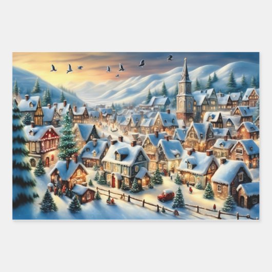 Winter Wonderland Towns Kerst inpakpapier (Voorkant)