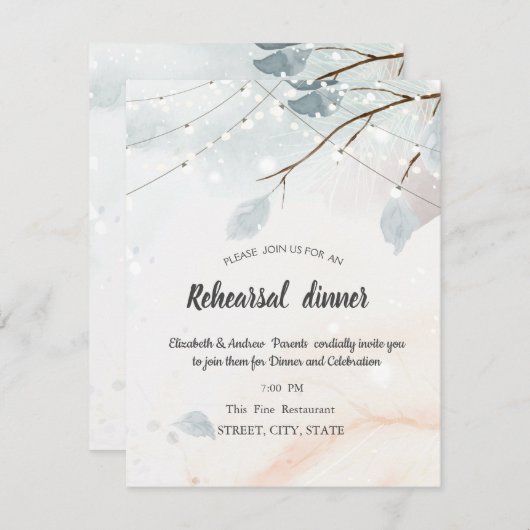 Winter Wonderland, Tree Branch Rehearsal Dinner Kaart (Voorkant / Achterkant)