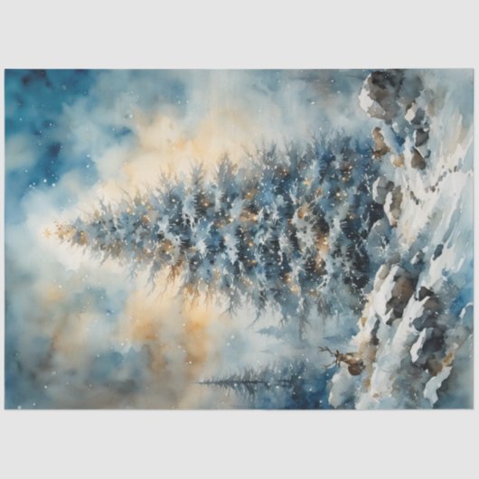 Winter Wonderland Tree en Deer Decoupage Papier (Voorkant)