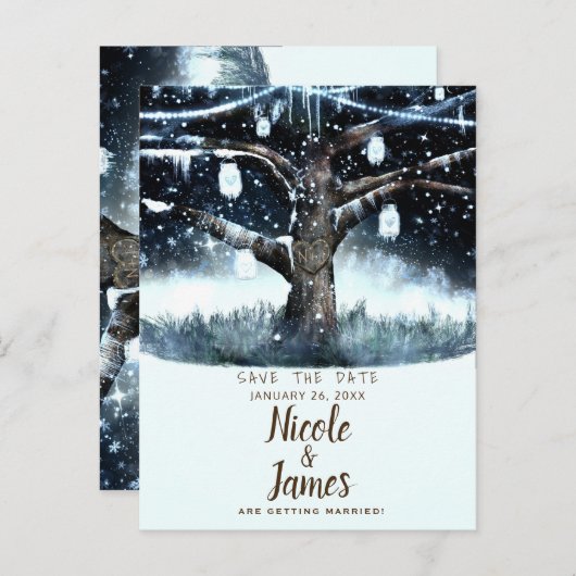 Winter Wonderland Tree Lights & Jars Bewaar de dat Aankondigingskaart (Voorkant / Achterkant)