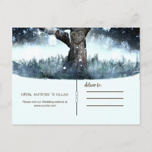 Winter Wonderland Tree Lights & Jars Bewaar de dat Aankondigingskaart (Achterkant)