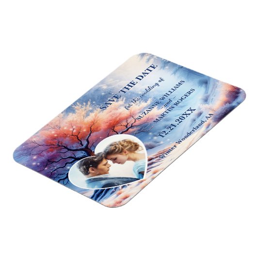 Winter Wonderland Trouwfoto Bewaar de datum Magneet (Linkerzijde)