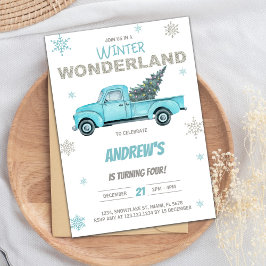 Winter Wonderland Truck Birthday Invitations Kaart